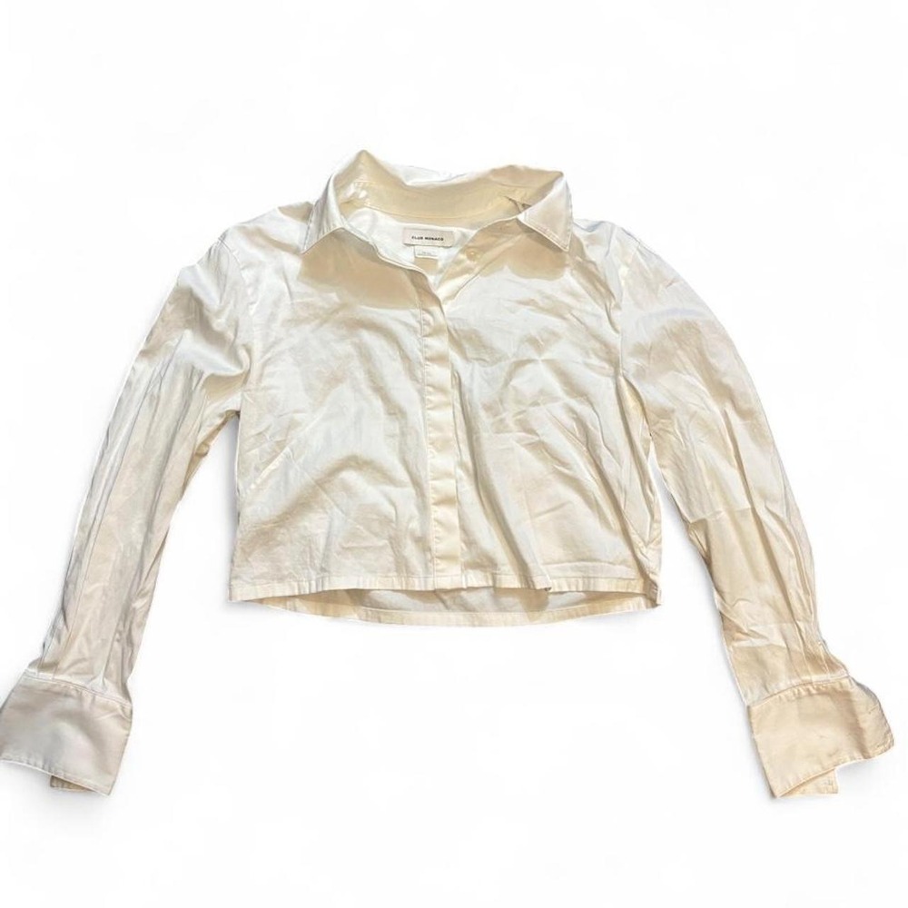 Club Monaco White Cropped Button Down Shirt M Long Sleeve Minimalist